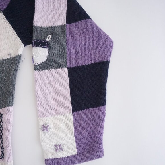 Christopher & Banks Lavender Patchwork Snowflake Tree Winter Grandma Cardigan XL - Picture 3 of 9